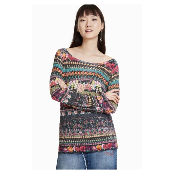 NEW Desigual Cameron Sparkly Scoop Neck Jersey Top Sz S Indie, Whimsygoth - Picture 1 of 16
